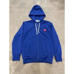 Comme des Garcons‎ Play Hoodie Mens Medium Blue Zip Heart Made in Japan AZ-T172